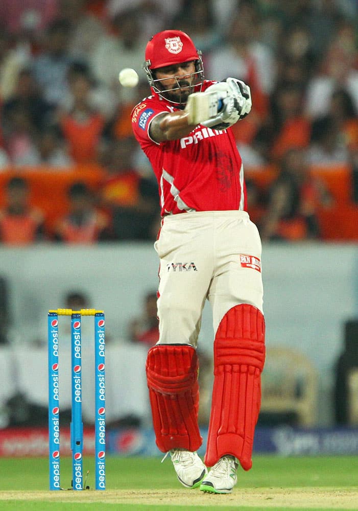 Murali Vijay of Kings XI Punjab plays a shot during an IPL 8 match against Sunrisers Hyderabad in Hyderabad.