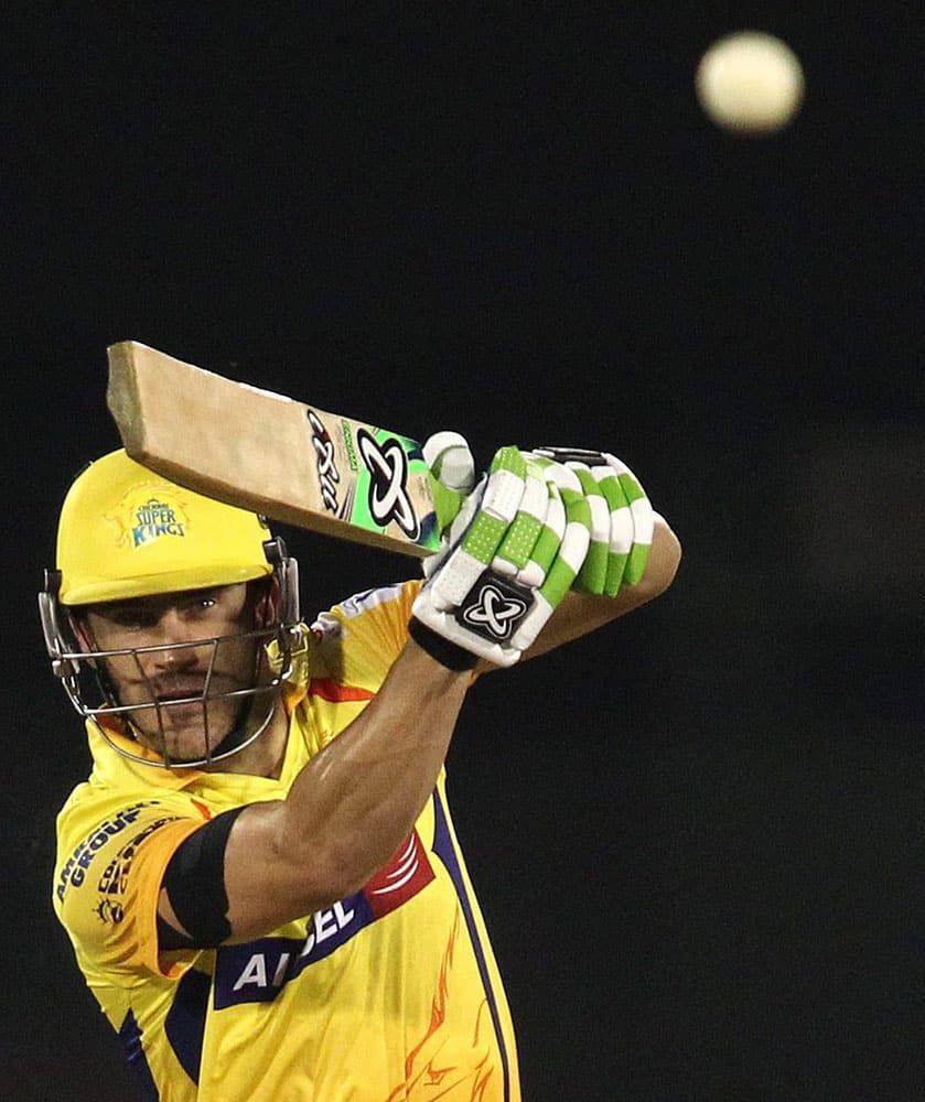 Faf Du Plessis of The Chennai Superkings bats during IPL match against Delhi Daredevils in Raipur.