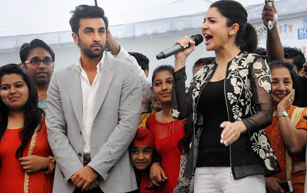 Ranbir Kapoor and Anushka Sharma promote their upcoming film Bombay Velvet in Gurgaon.