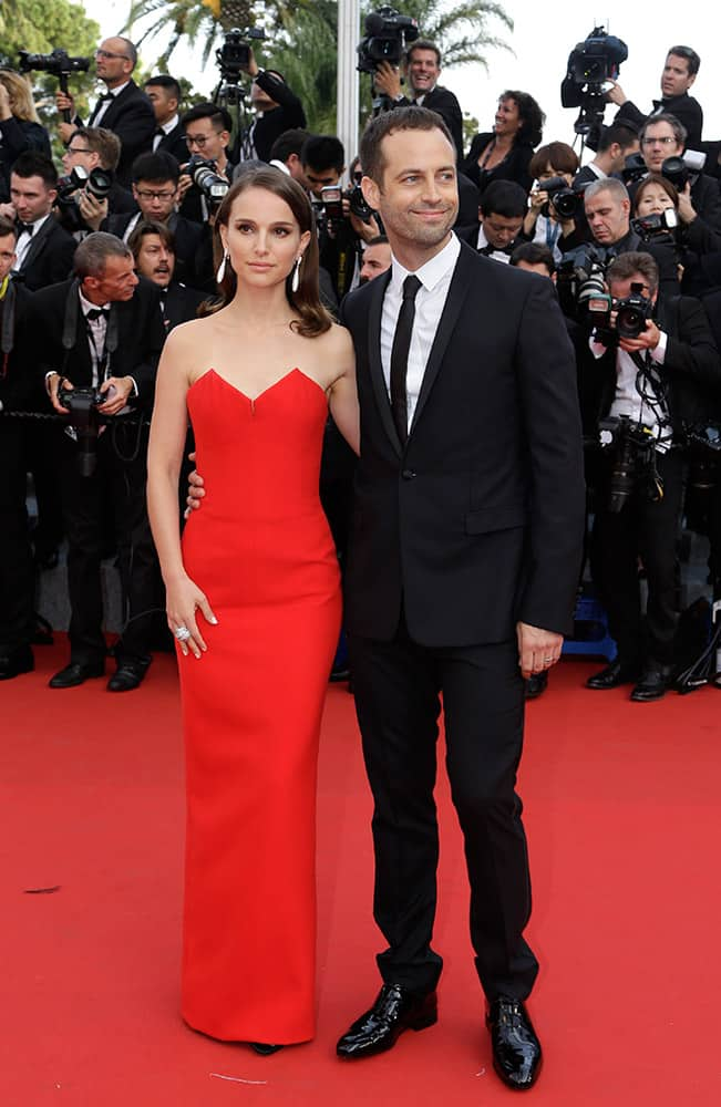 Actress Natalie Portman and her husband choreographer Benjamin Millepied arrive for the opening ceremony and the screening of the film La Tete Haute (Standing Tall) at the 68th international film festival, Cannes.