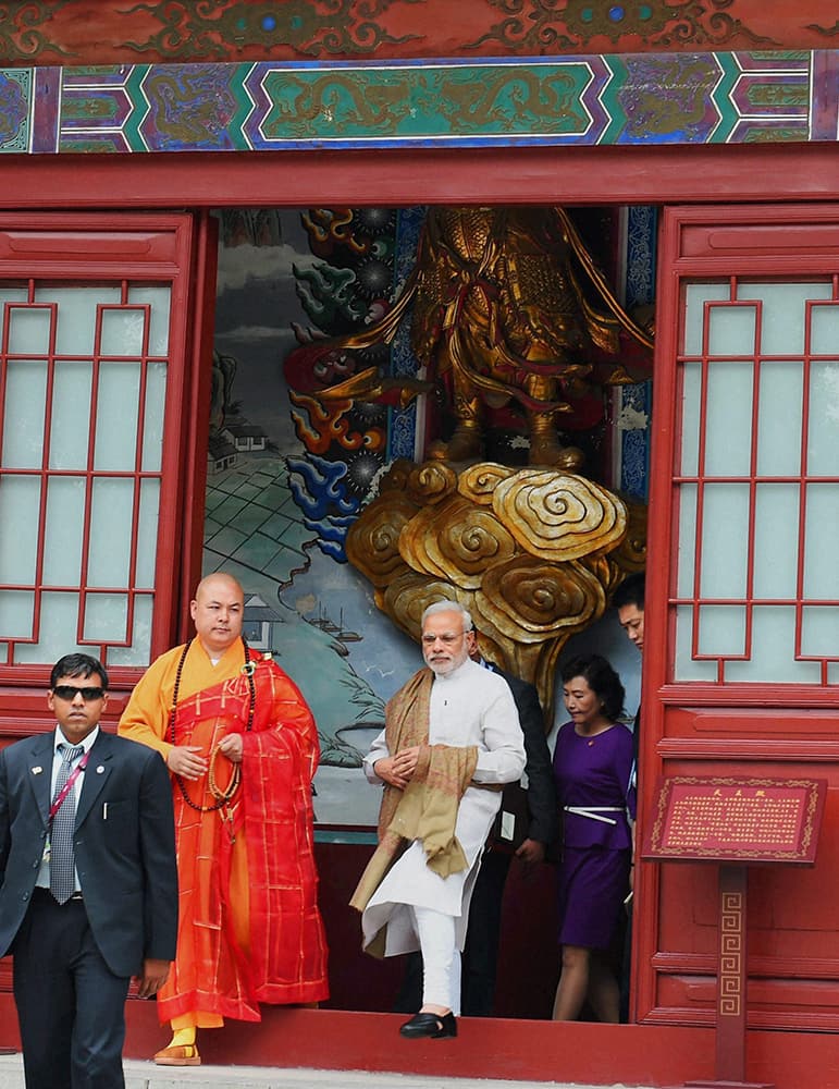 Prime Minister Narendra Modi during his visit Daxingshan temple in Xian, China.