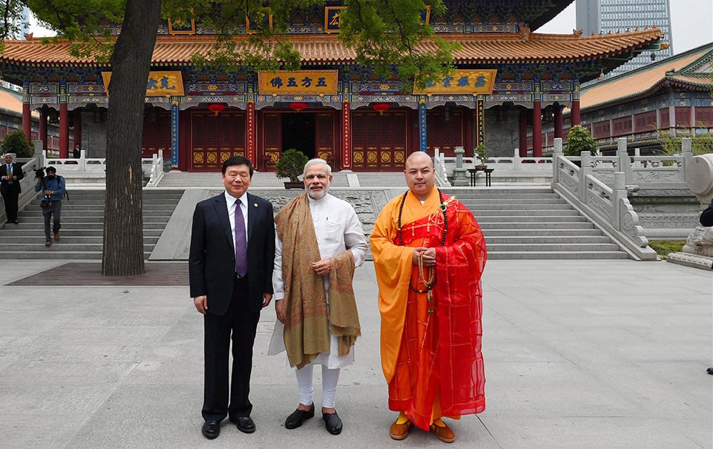 Prime Minister Narendra Modi during his visit Daxingshan temple in Xian, China.