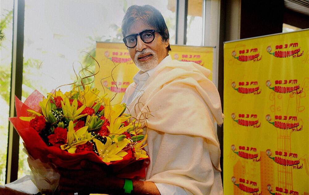 Mega actor Amitabh Bachchan at a radio studio.