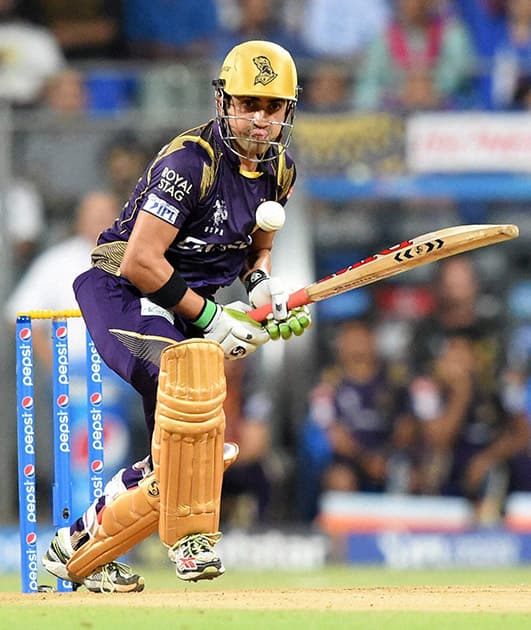 Kolkata Knight Riders batsman Gautam Gambhir plays a shot against Mumbai Indians during an IPL T20 match in Mumbai.