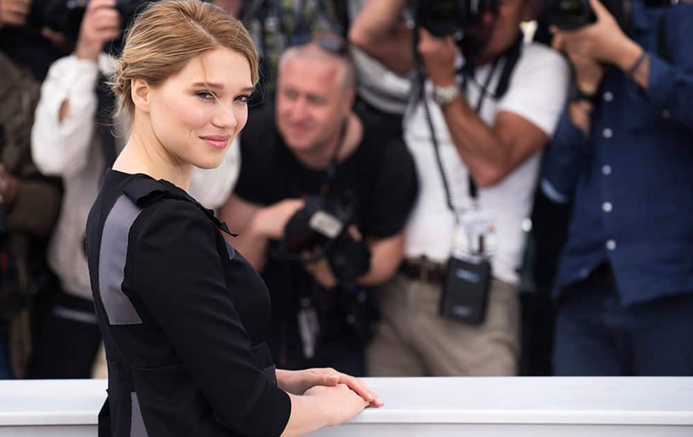 Actress Lea Seydoux poses for photographers during a photo call for the film The Lobster, at the 68th international film festival, Cannes, southern France.