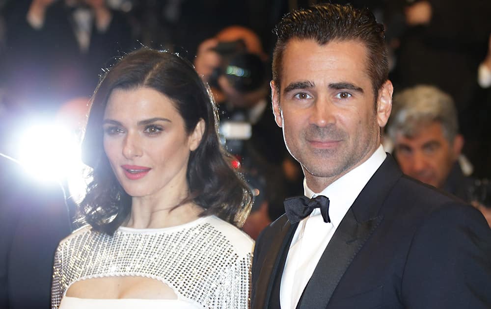 Rachel Weisz and Colin Farrell pose for photographers upon arrival for the screening of the film The Lobster at the 68th international film festival, Cannes, southern France.