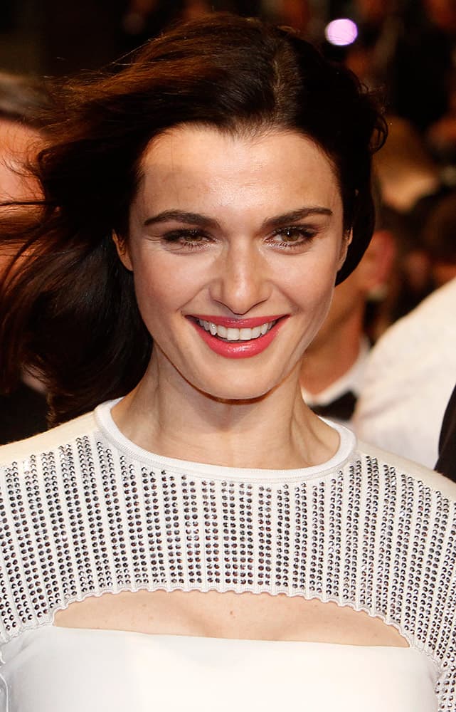 Actress Rachel Weisz poses for photographers upon arrival for the screening of the film The Lobster at the 68th international film festival, Cannes, southern France.