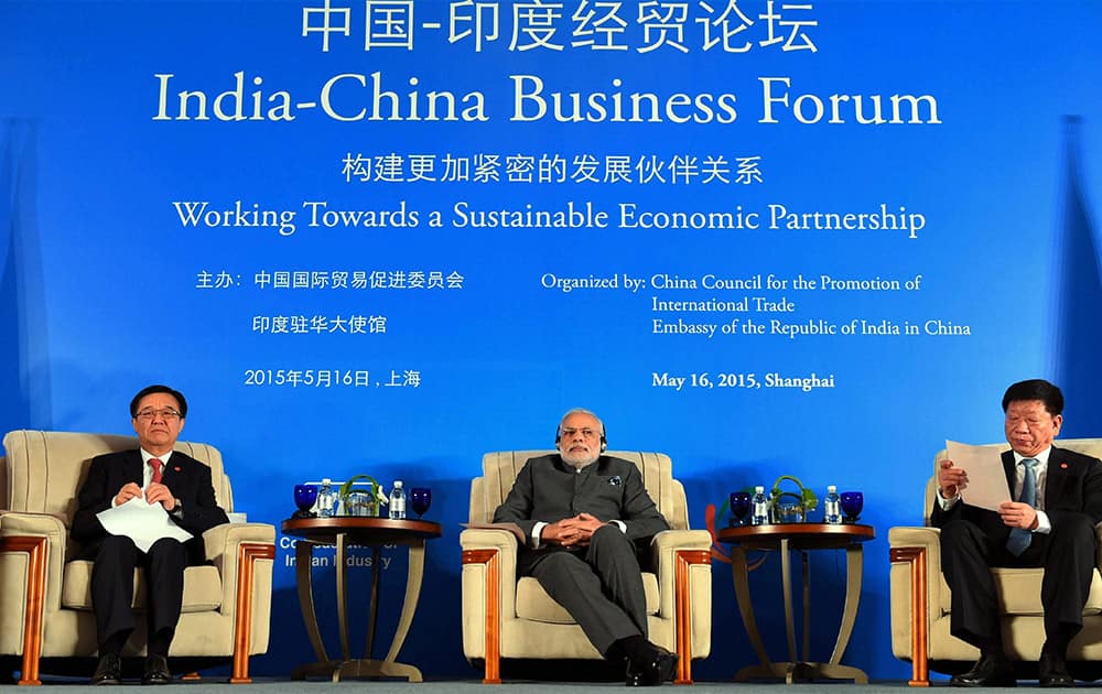 Prime Minister Narendra Modi during the India-China Business Forum in Shanghai.