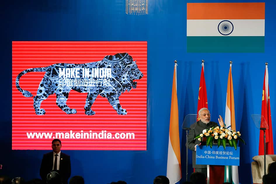 Prime Minister Narendra Modi speaks at the India-China Business Forum in Shanghai, China.
