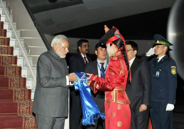 PM arrives at Chinggis Khan International Airport, Ulaanbaatar, Mongolia Twitter@PIB_India