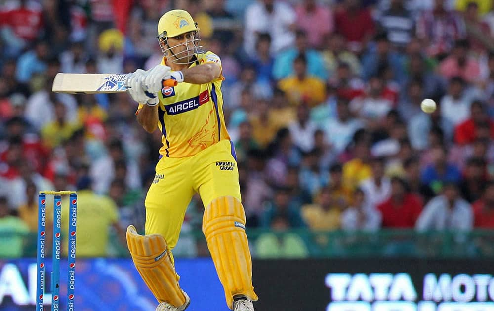 Chennai Super Kings skipper MS Dhoni bats during the IPL match against Kings XI Punjab in Mohali.