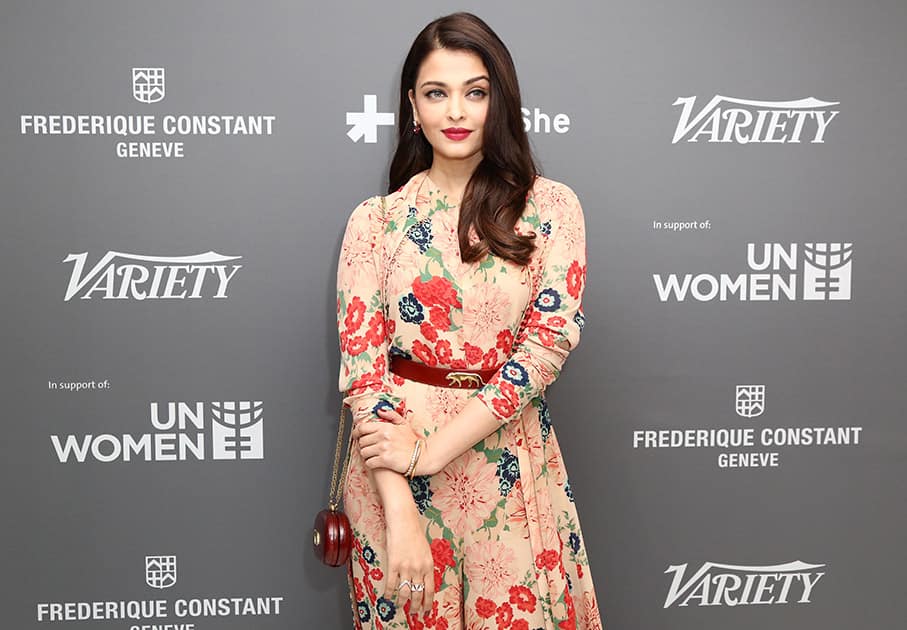 Aishwarya Rai Bachchan poses for photographers on arrival at the Variety and UN Women Panel discussion, during the 68th international film festival, Cannes.