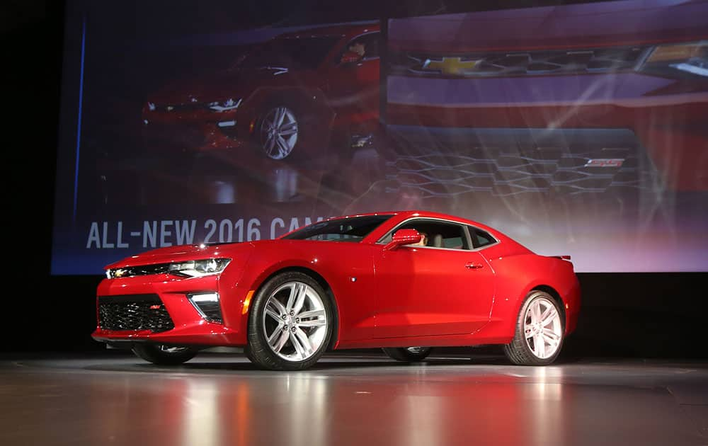 The 2016 Chevrolet Camaro is unveiled during a news conference on Belle Isle Park in Detroit.