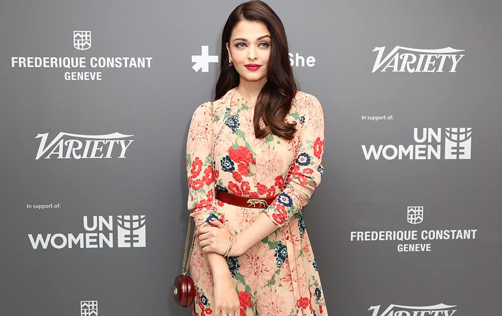 Aishwarya Rai Bachchan poses for photographers on arrival at the Variety and UN Women Panel discussion, during the 68th international film festival, Cannes.