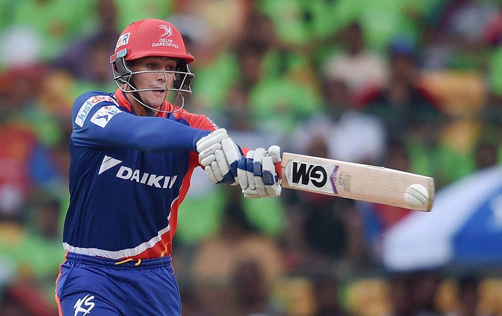 Delhi Daredevils Quinton De Kock plays a shot during IPL8 match against Royal Challengers Bangalore in Bengaluru.