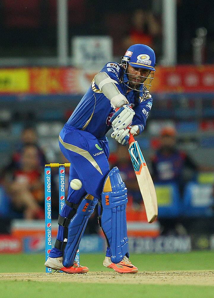 Mumbai Indians batsman Parthiv Patel plays a shot against Sunrisers Hyderabad during the IPL match in Hyderabad.