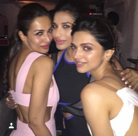 Deepika with Sophie choudry and Malaika Arora Khan at #Piku success party -twitter