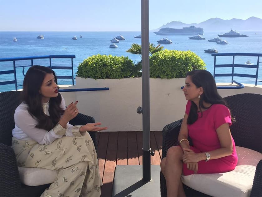 Aishwarya Rai Bachchan in conversation with @anupamachopra during media interviews at @Festival_Cannes. #Cannes2015. -Twitter