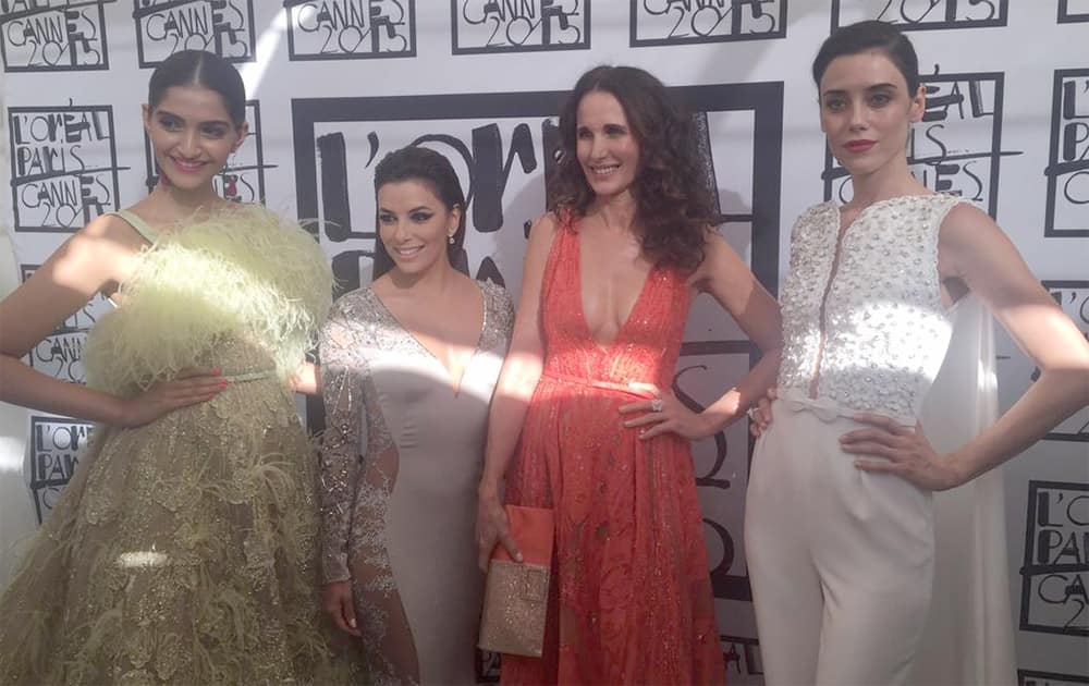 Our stunning ambassadors! @sonamakapoor @EvaLongoria @AndieMacDowell3 #Cannes2015 #YouCannes. -Twitter