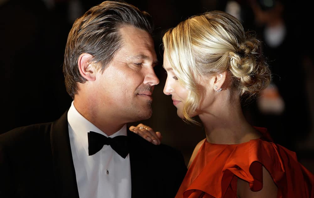 Actor Josh Brolin, left, and his partner Kathryn Boyd leave following the screening of the film Marguerite & Julien at the 68th international film festival, Cannes.