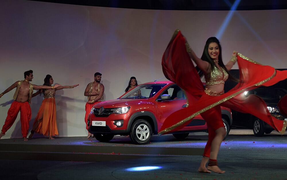 Artists performing at the global launch of Renaults new compact hatchback Kwid in Chennai.