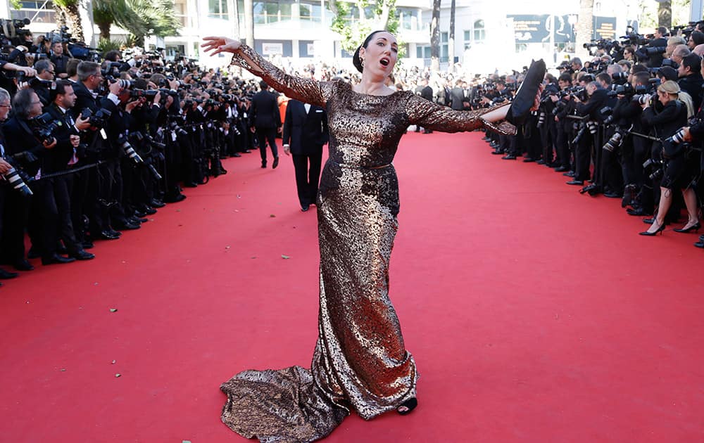 Rossy de Palma poses for photographers upon arrival at the screening of the film Youth at the 68th international film festival, Cannes.