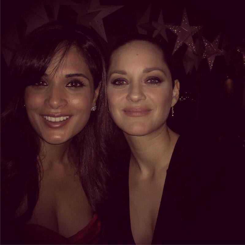 RichaChadha ‏:- Speechless when I met my idol in flesh. #MarionCotillard. Thank you #MasaanAtCannes and Melita. UNBELIEVABLE. -twitter