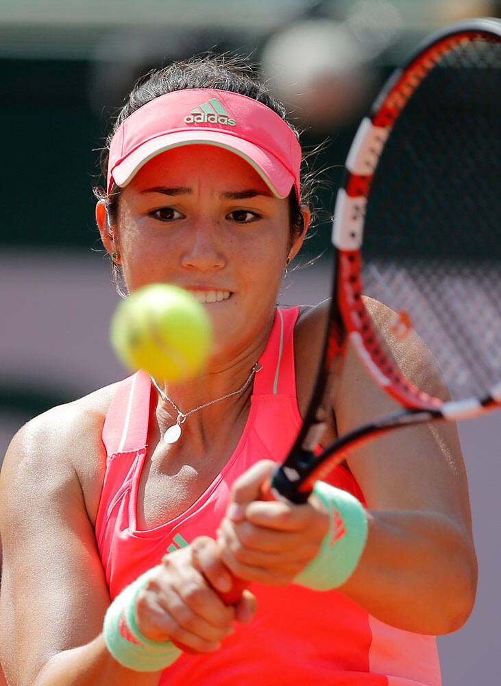 USA's Louisa Chirico returns the ball to Russia's Ekaterina Makarova during their first round match of the French Open tennis tournament.