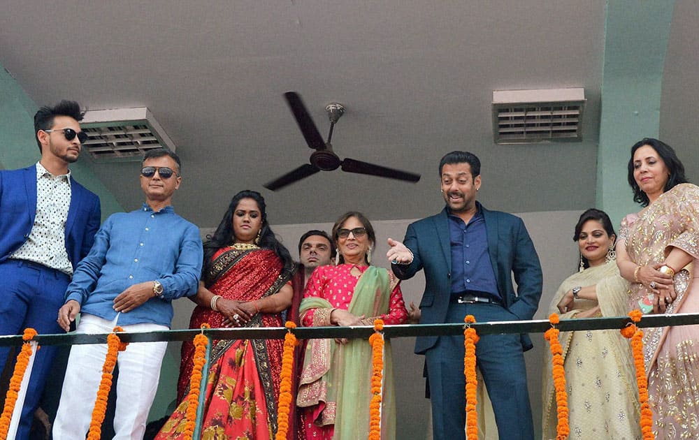 Bollywood actor Salman Khan attends the wedding reception of his sister Arpita Khan in her home town in Mandi.