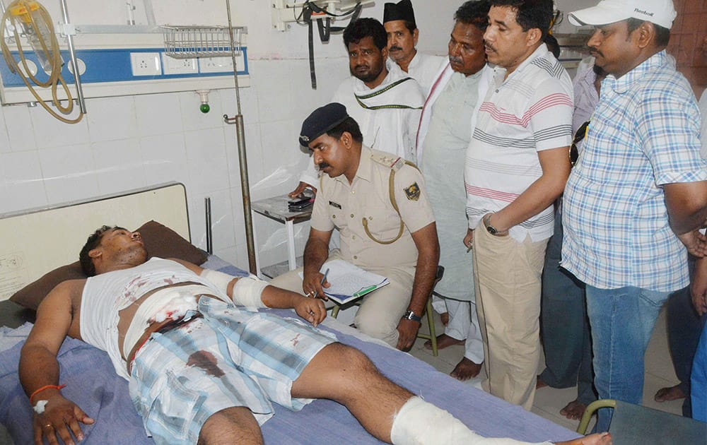 An injured is treated at a hospital after a blast at the residence of a JD-U leader in Gaya.