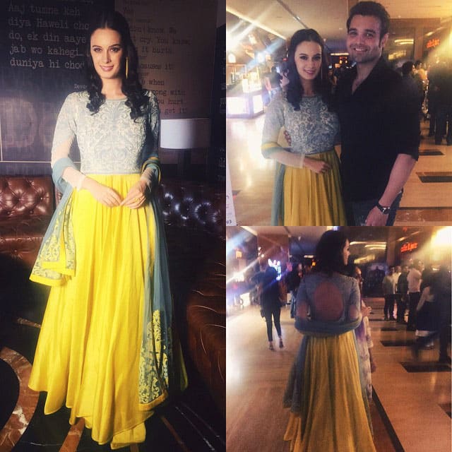 Evelyn Sharma:- Style File Mumbai..Anarkali: Varun Bahl...Jewellery: Minerali. At a private screening for ishqedarriyaan -instagram