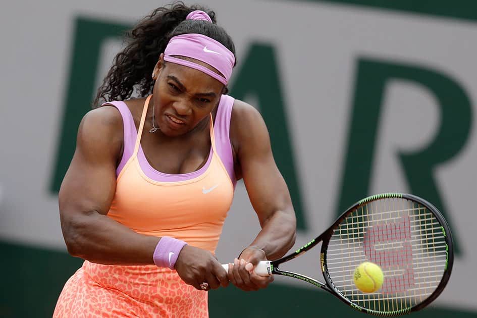 Serena Williams of the US returns in the second round match of the French Open tennis tournament against Germany's Anna-Lena Friedsam at the Roland Garros stadium, in Paris, France.