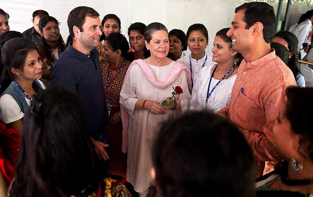 Congress President Sonia Gandhi and Vice President Rahul Gandhi meeting with NSUI delegation at 10 Janpath in New Delhi.