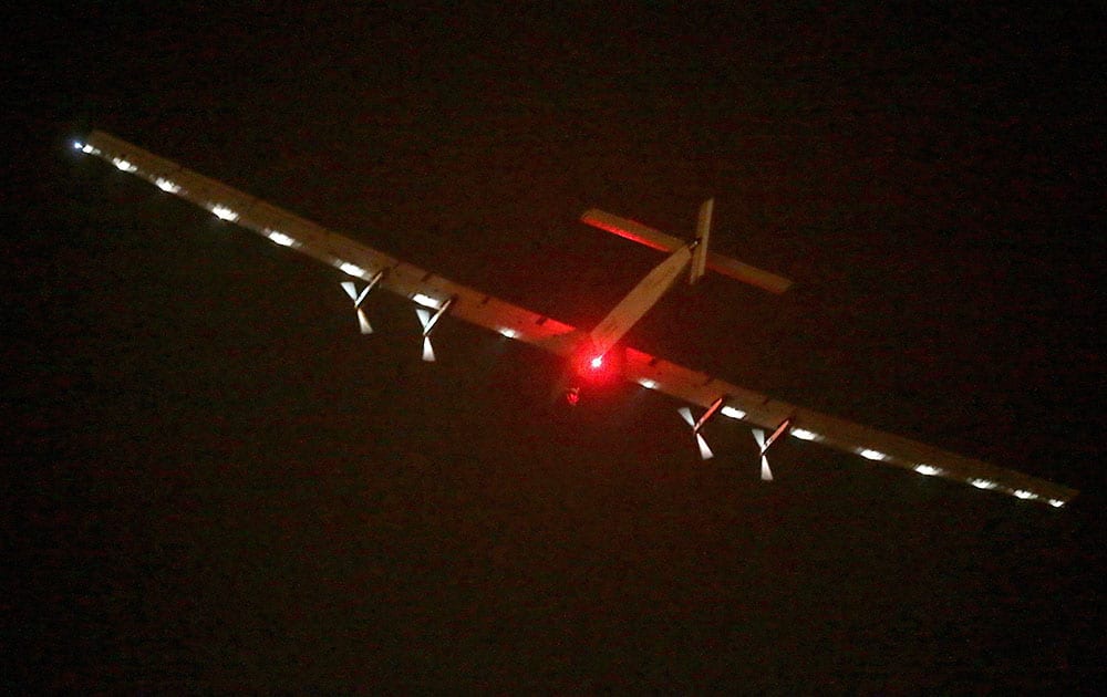 The Solar Impulse 2 takes off from Nanjing Lukou International Airport in Nanjing in eastern China's Jiangsu province.