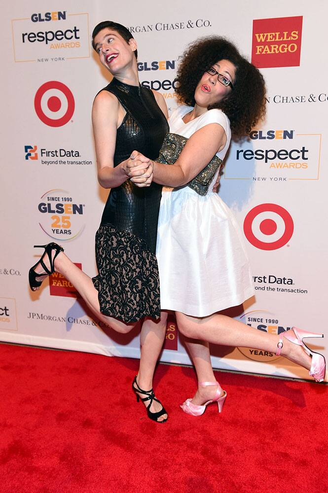 Rain Dove, left, and Rain Pryor attend the 2015 GLSEN Respect Awards at Cipriani 42nd Street, in New York.