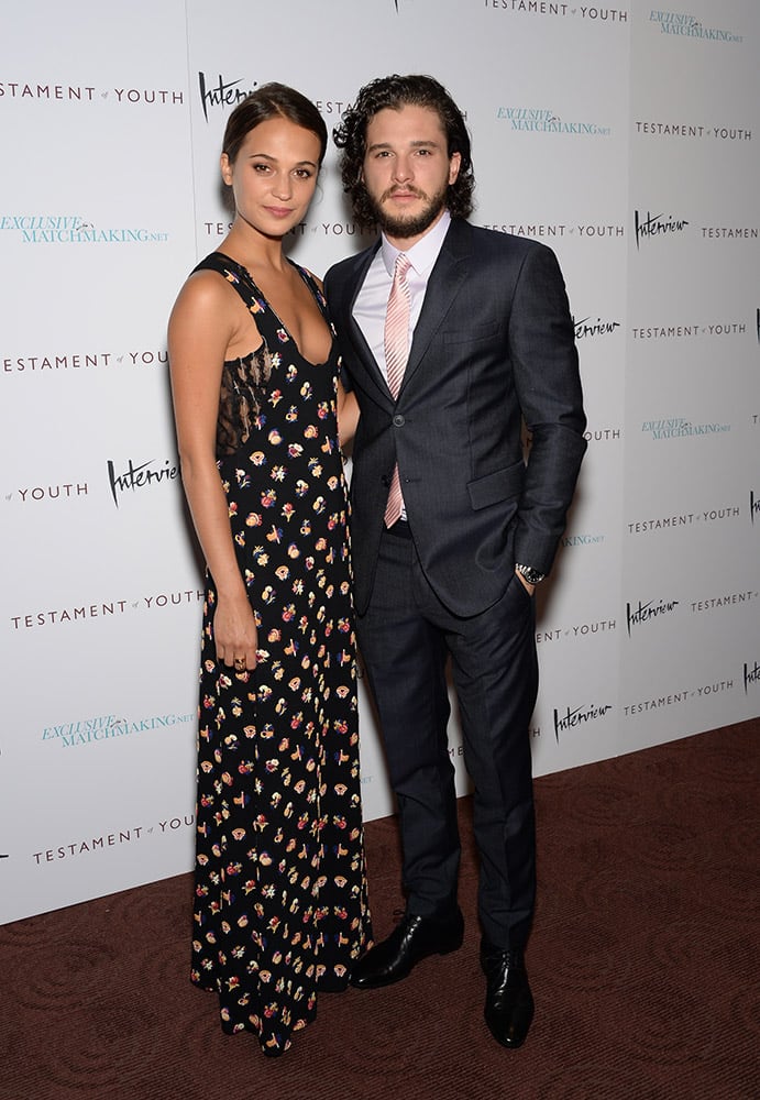 Actors Alicia Vikander and Kit Harington attend the premiere of 'Testament of Youth' at the Bow Tie Chelsea Cinemas, in New York.