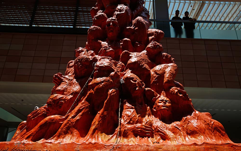 The 'Pillar of Shame' statue, which commemorates the June 4, 1989 military crackdown on a pro-democracy student movement, is displayed in the University of Hong Kong.