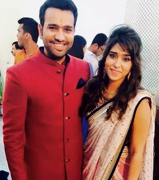Cricketer Rohit Sharma and his fiancee Ritika Sajde at their engagement function in Mumbai.