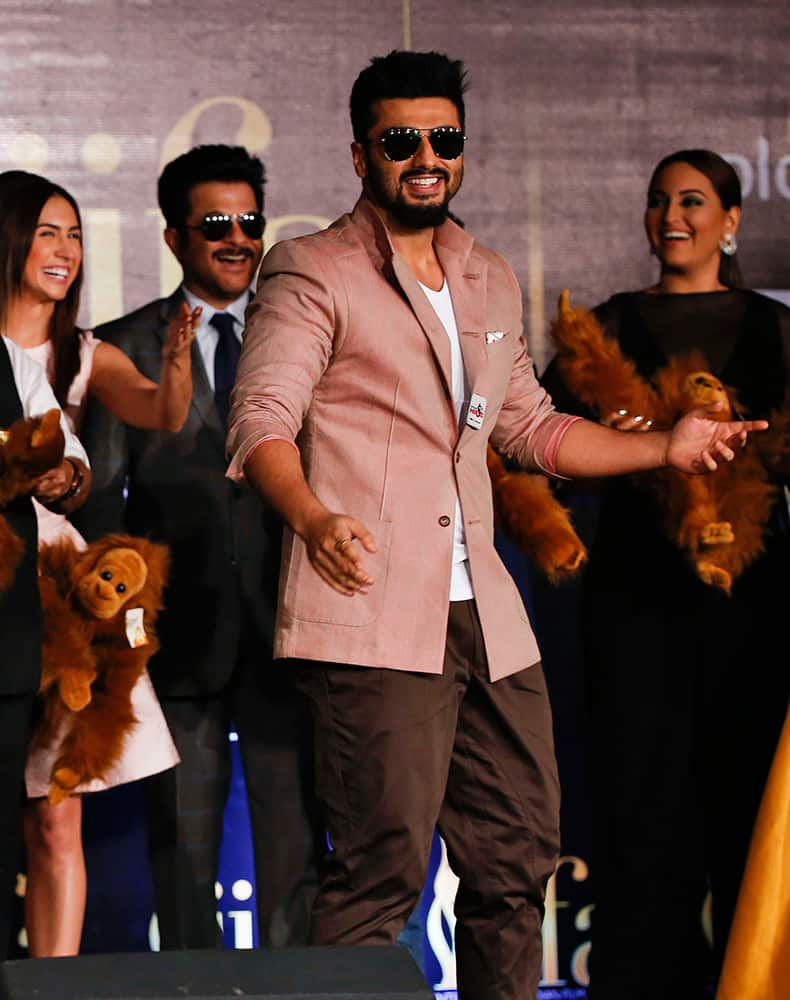 Arjun Kapoor dances during the International Indian Film Awards (IIFA) press conference in Kuala Lumpur, Malaysia. The 16th IIFA is scheduled for June 5-7 in Malaysia. 