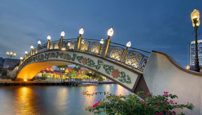 Kampung Morten Bridge Over Melaka River Waterfront at Blue Hour