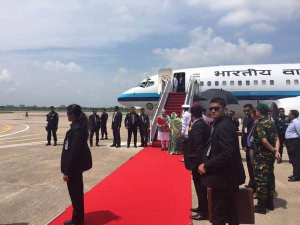 Protocol broken to welcome a friend...PM Hasina welcomes PM @narendramodi to Dhaka & a historic visit begins. - Twitter@PMOIndia