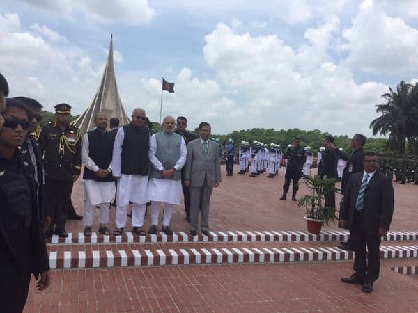 Beginning the visit by paying homage to the martyrs of the Liberation War of 1971. - Twitter@PMOIndia