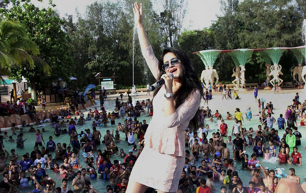 Singer Deepali Sathe during an event at a water park in Mumbai.