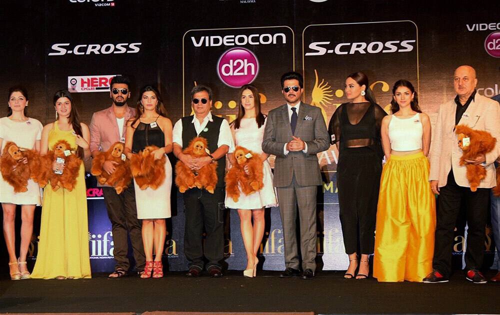 Bollywood stars Subhash Ghai, Anupam Kher, Anil Kapoor and others during the International Indian Film Awards (IIFA) press conference in Kuala Lumpur, Malaysia.