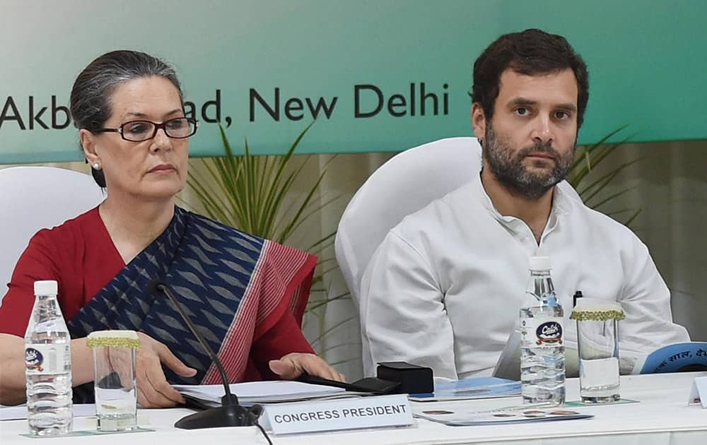 Congress President Sonia Gandhi and party Vice President Rahul Gandhi during the Congress Chief Ministers Conference at party headquarters in New Delhi.