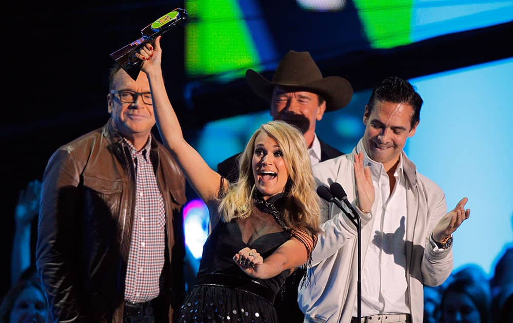 Carrie Underwood accepts the award for video of the year for 