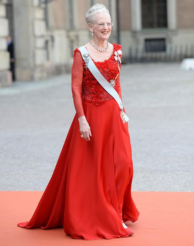 Queen Margrethe of Denmark arrives to attend the wedding of Prince Carl Philip and Sofia Hellqvist at the Royal Chapel in Stockholm, Sweden.