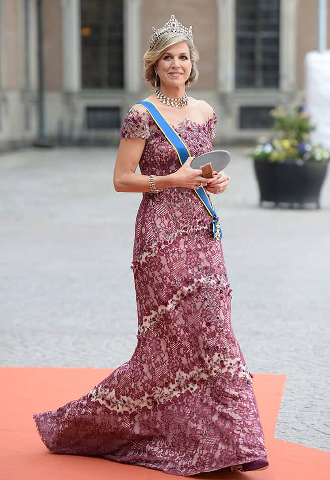 Queen Maxima of the Netherlands attends the wedding of Prince Carl Philip and Sofia Hellqvist at the Royal Chapel in Stockholm, Sweden.