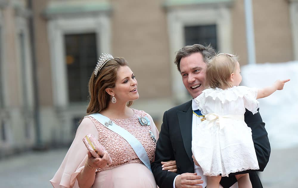 Princess Madeleine, Princess Leonore and Chris O´Neill arrives to the Prince Carl Philip and Sofia Hellqvist during their wedding the Royal Chapel in Stockholm, Sweden.