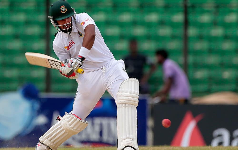 Bangladesh’s Litton Das plays a shot on the last day of their test cricket match against India in Fatullah, Bangladesh.